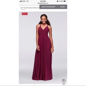 David’s bridal soft pleated mesh gown color Wine red burgundy bridesmaid dress